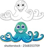 Smiling octopus with vibrant colors and patterns