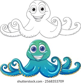 Smiling octopus with vibrant colors and patterns