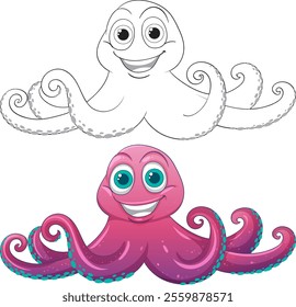 Smiling octopus with vibrant colors and playful expression