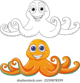 Smiling octopus with vibrant colors and playful expression