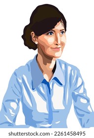 Smiling office lady with blue shirt