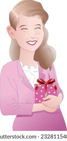Smiling office lady with a present