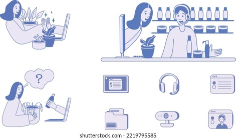 Smiling office operators with headsets characters. Customer service, hotline operators, technical global support, customer support department staff. Modern vector illustration. 