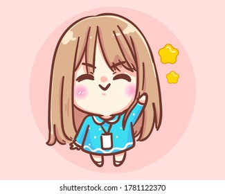 Smiling Office Women so happy. Office cute girl cartoon art illustration Premium Vector
