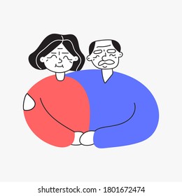 Smiling old lady and old man. Illustration on white background. 