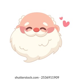 Viejo sonriente con barba y bigote. Papá Noel Kawaii sin sombrero. Carácter de Vector sobre fondo blanco