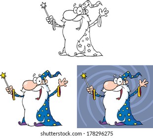 Smiling Old Wizard Cartoon Character. Set Vector Collection