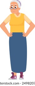 Smiling old woman standing. Color senior character