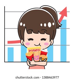 Smiling older sister holding junk food