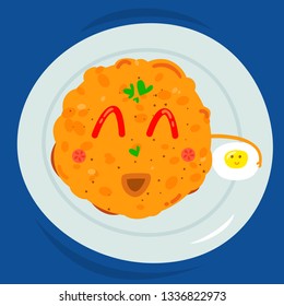 smiling omelet with fried egg on dish