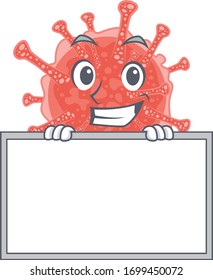 Smiling oncovirus cartoon design style has a board