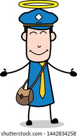 Smiling with Open Hands - Retro Postman Cartoon Courier Guy Vector Illustrationq