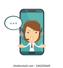 Smiling operator working at call center. Customer service concept.
