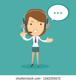 Smiling operator working at call center. Customer service concept.