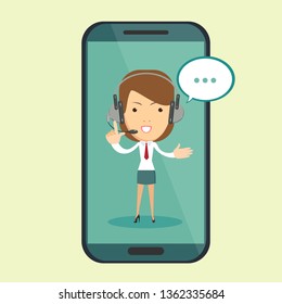 Smiling operator working at call center. Customer service concept.