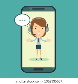 Smiling operator working at call center. Customer service concept.