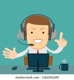Smiling operator working at call center. Customer service concept.