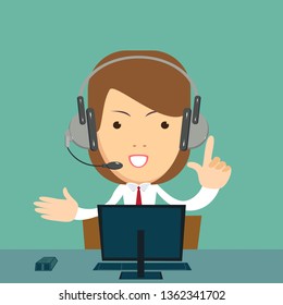 Smiling operator working at call center. Customer service concept.