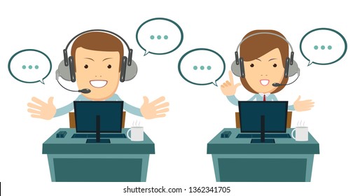 Smiling operator working at call center. Customer service concept.