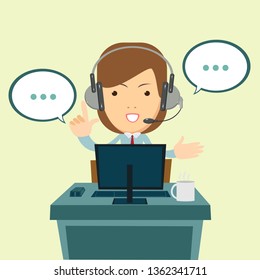 Smiling operator working at call center. Customer service concept.