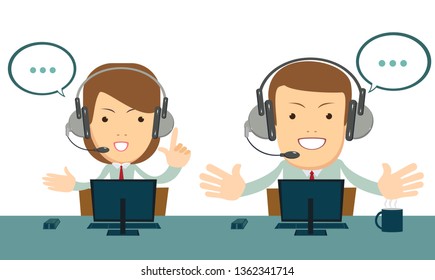 Smiling operator working at call center. Customer service concept.