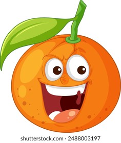Smiling orange with a green leaf
