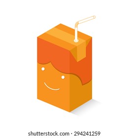 Smiling orange juice box boy with shadow and straw svg