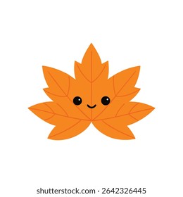 A smiling orange maple leaf with black eyes and a simple smile.