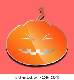 smiling orange pumpkin sticker on a colored background.