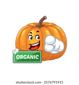 Smiling Organic Pumpkin Cartoon Character.