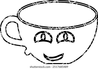 Contorno sonriente de una taza con ojos grandes.