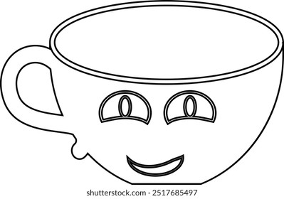 Smiling outline of a cup with big eyes.