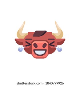 Icono plano de emoción de Ox sonriente, signo vectorial, pictograma colorido del emoji de toro riente aislado en blanco. Símbolo, ilustración del logotipo. Diseño de estilo plano