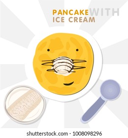 Smiling Pancake With Nose Made By Ice Cream. Vector Illustration For Shrovetide. 