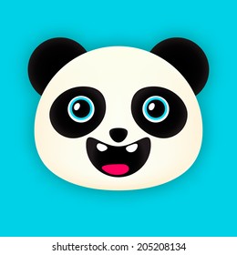Smiling panda head isolated on blue background