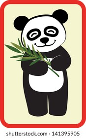 Smiling panda holding bamboo leaves. EPS 10