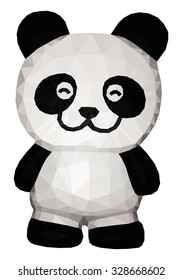 A smiling panda isolated against white, low poly vector illustration.