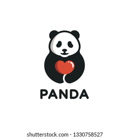 Smiling panda silhouette with a heart vector logo