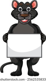 Smiling panther with a blank signboard