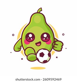 smiling papaya fruit character mascot playing football isolated cartoon