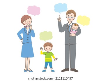 Smiling parents and children in suits