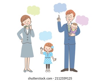Smiling parents and children in suits