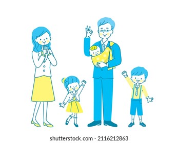 Smiling parents and children in suits