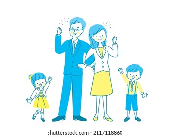 Smiling parents and children in suits