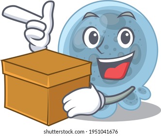 A smiling pasteurella cartoon mascot style having a box. Vector illustration