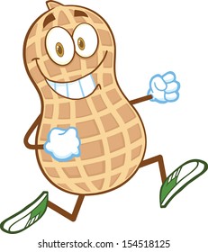Smiling Peanut Cartoon Mascot Character Running