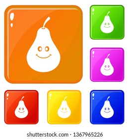 Smiling pear icons set collection vector 6 color isolated on white background
