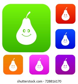 Smiling pear set icon color in flat style isolated on white. Collection sings vector illustration