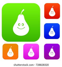Smiling pear set icon color in flat style isolated on white. Collection sings vector illustration