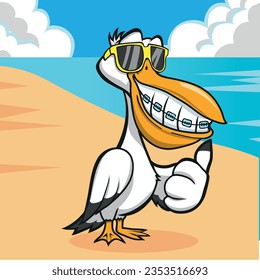 Pájaro pelícano sonriente en la playa